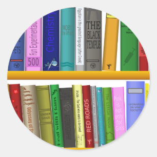 Pegatina Redonda biblioteca de libros estantes leyendo