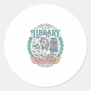 Pegatina Redonda Biblioteca de Unicornios Camiseta Gráfica Capricho