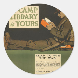 Pegatina Redonda Biblioteca del Campamento WWI