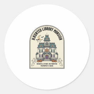 Pegatina Redonda Biblioteca Embrujada Salem Fantasma Vintage Hallow