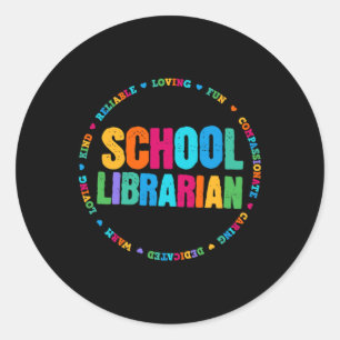 Pegatina Redonda Biblioteca escolar Tee Rainbow Colorful Library El