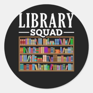 Pegatina Redonda Biblioteca Squad Book Lover leyendo humor bibliote