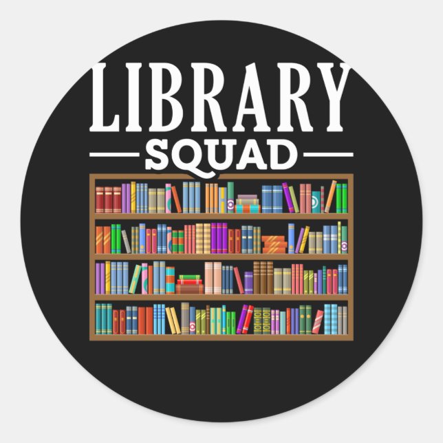 Pegatina Redonda Biblioteca Squad Book Lover leyendo humor bibliote (Anverso)