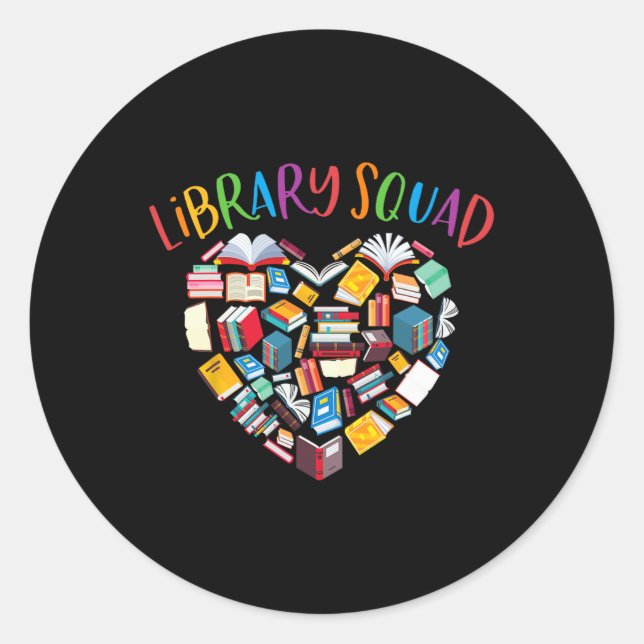 Pegatina Redonda Biblioteca Squad Librarian Bookworm Lover (Anverso)