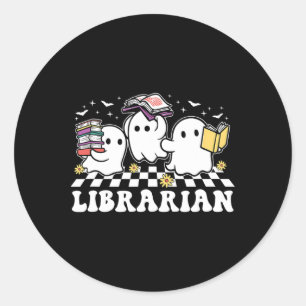 Pegatina Redonda Bibliotecario adorna un libro fantasma leyendo div