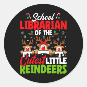 Pegatina Redonda Bibliotecario De La Escuela De Navidades De Renos