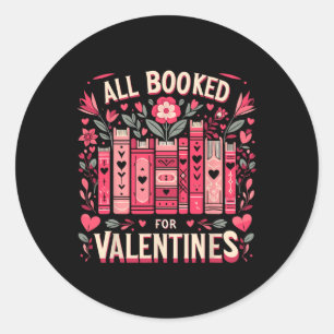 Pegatina Redonda Bibliotecario De Mujeres De Valentine Bookworm