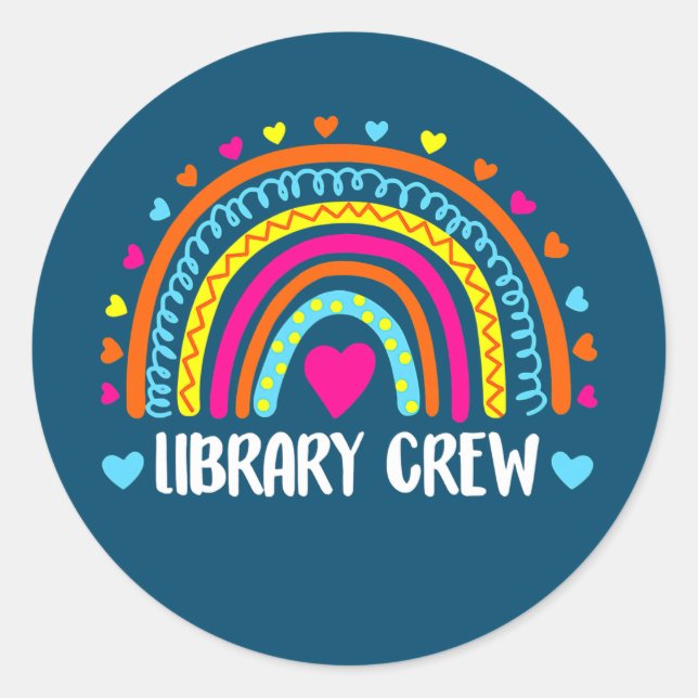 Pegatina Redonda Bibliotecario del equipo de bibliotecas: Primer dí (Anverso)