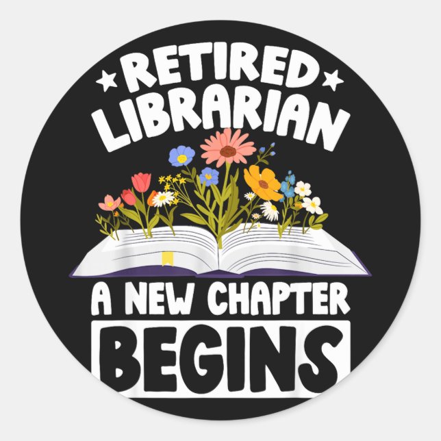 Pegatina Redonda Bibliotecario jubilado nuevo capítulo comienza jub (Anverso)