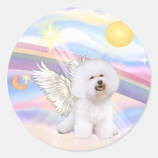 Pegatina Redonda Bichon Frise Angel (Anverso)