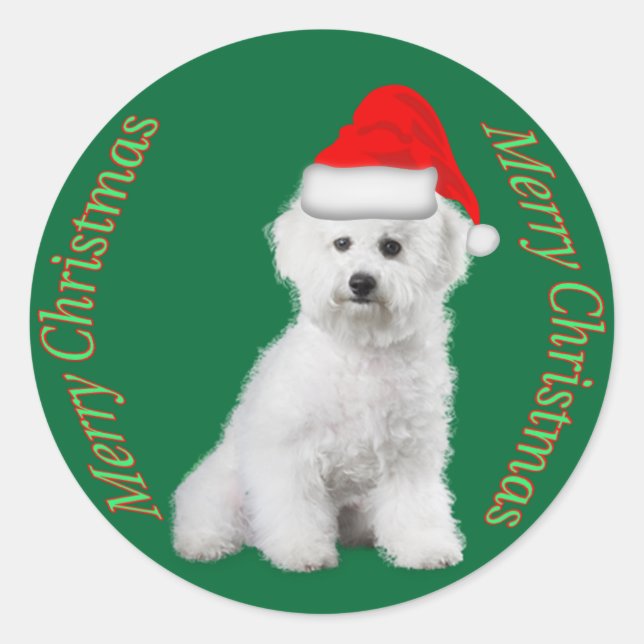 Pegatina Redonda Bichon Frise Christmas Sticker (Anverso)