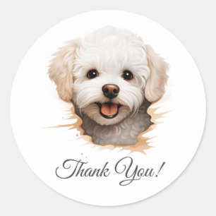 Pegatina Redonda Bichon Frise Dog Gracias