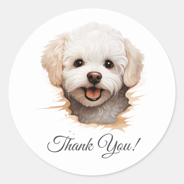 Pegatina Redonda Bichon Frise Dog Gracias (Anverso)