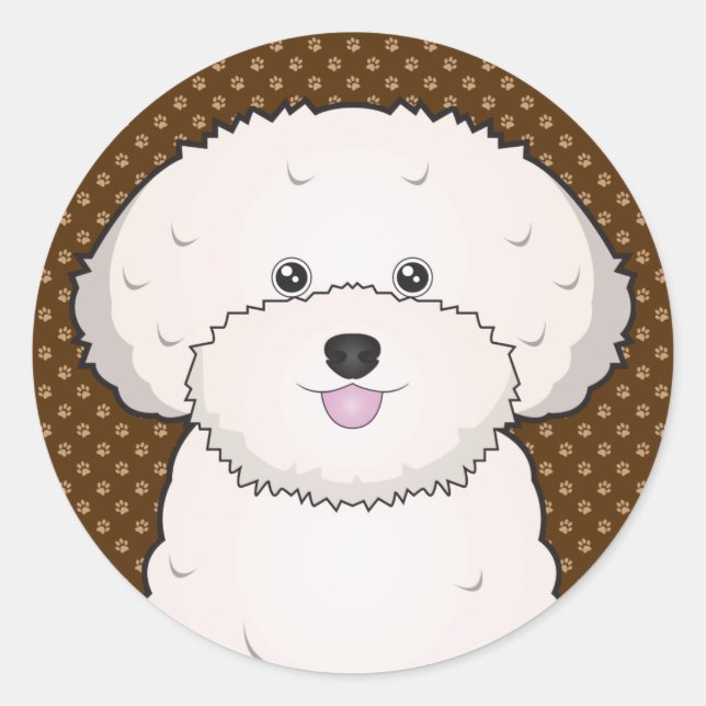 Pegatina Redonda Bichon Frise Dog Personalizado Paws (Anverso)