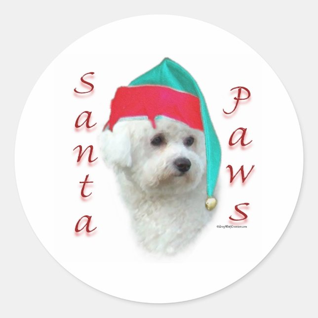 Pegatina Redonda Bichon Frise Santa Paws (Anverso)