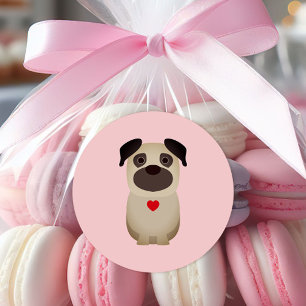 Pegatina Redonda Bichos y besos, San Valentín de perro de pug, El d