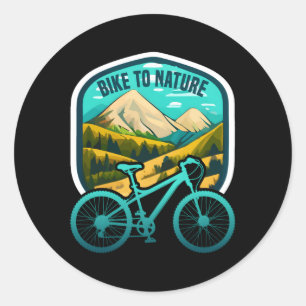 Pegatina Redonda Bicicleta A La Naturaleza Montaña Ciclismo Aventur