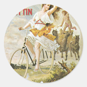 Pegatina Redonda Bicicleta bonita del vintage del montar a caballo
