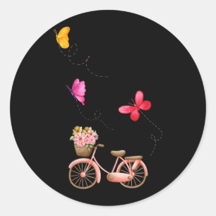 Pegatina Redonda Bicicleta de Acuarela Adorable con Mariposa Divert