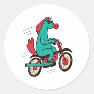 Pegatina Redonda Bicicleta de caballos Personalizado Guay