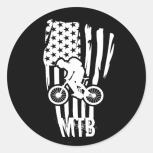 Pegatina Redonda Bicicleta de montaña bandera americana Mtb Patriót