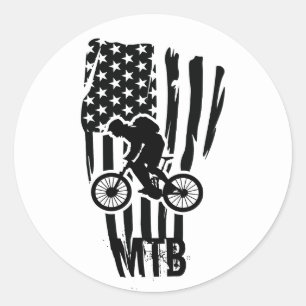 Pegatina Redonda Bicicleta de montaña bandera americana Mtb Patriót