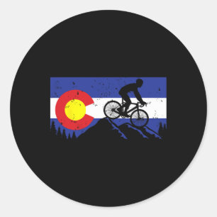Pegatina Redonda Bicicleta de montaña Colorado Biking Vintage Flag-