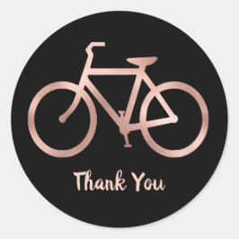 Pegatina Redonda Bicicleta de oro rosa y negro Gracias