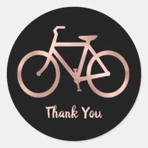 Pegatina Redonda Bicicleta de oro rosa y negro Gracias