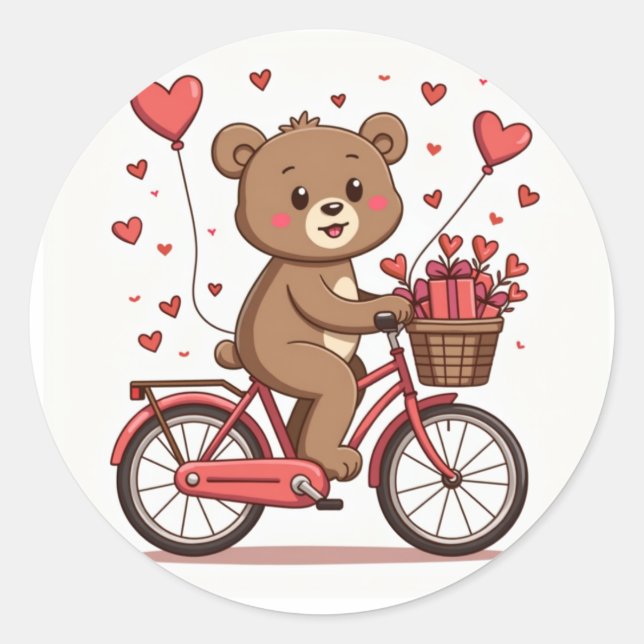 Pegatina Redonda Bicicleta de paseo feliz con regalos en forma de c (Anverso)