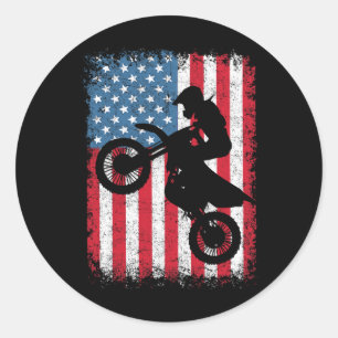 Pegatina Redonda Bicicleta Motocross Biker Bandera Estadounidense 4