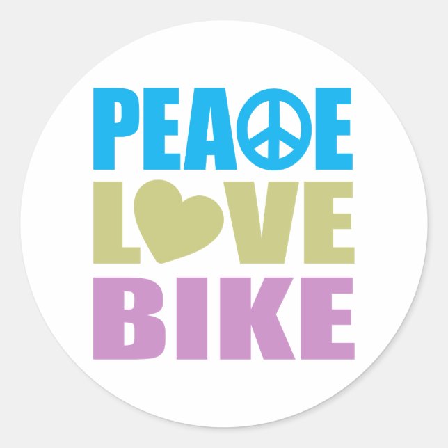 Pegatina Redonda Bicicleta Peace Love (Anverso)