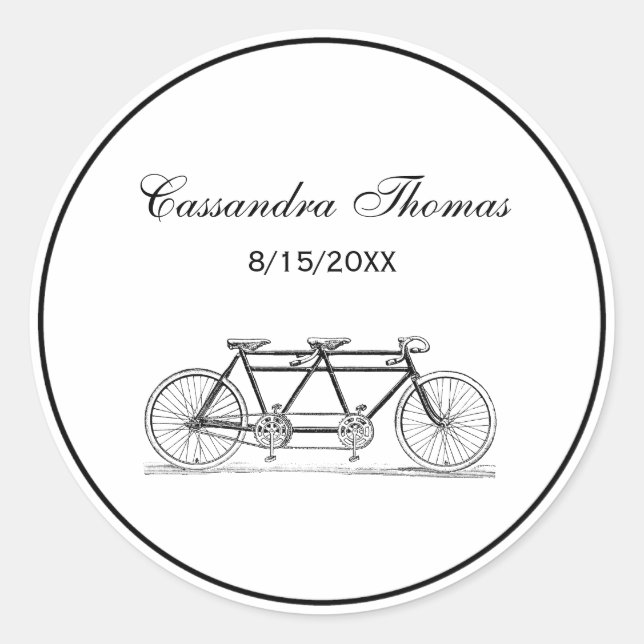 Pegatina Redonda Bicicleta Vintage Construida Para Bicicleta De Dos (Anverso)