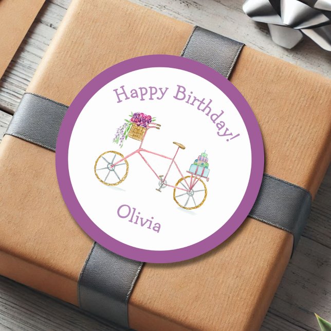 Pegatina Redonda Bicicleta Watercolor Happy Birday (Subido por el creador)