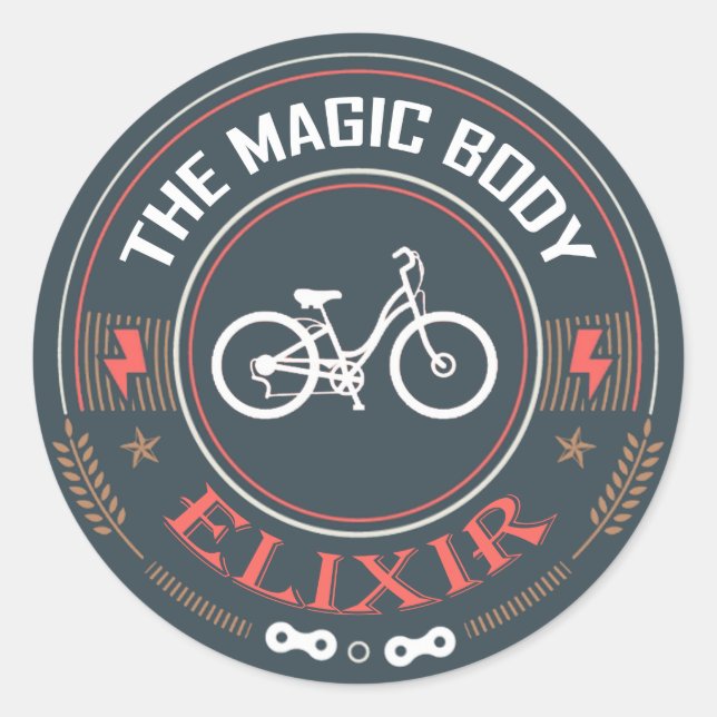 Pegatina Redonda Bicicletas, El Elixir Del Cuerpo Mágico (Anverso)