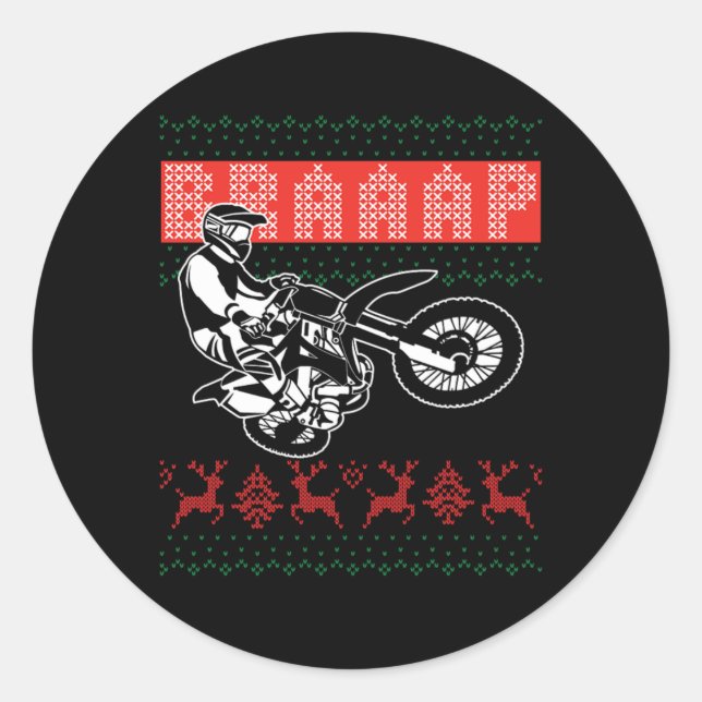 Pegatina Redonda Bicicletas Navidades en motocicleta Motocross Gif (Anverso)
