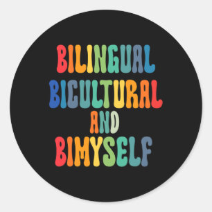 Pegatina Redonda Bicultural Bilingüe Y Bimyself Asl Deaf Awarene