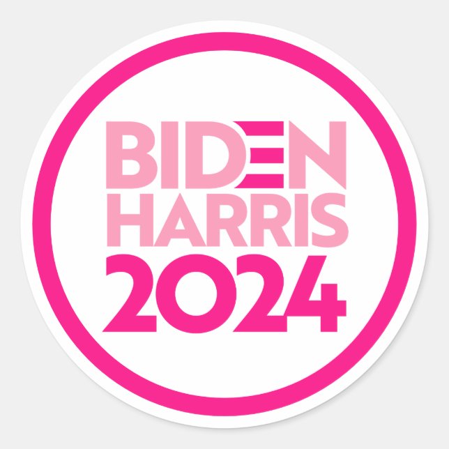 Pegatina Redonda Biden Harris 2024 en rosa (Anverso)