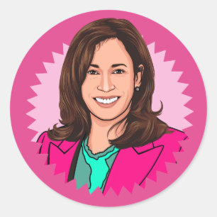 Pegatina Redonda Biden Harris 2024 en rosa