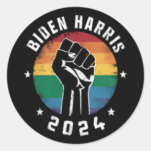 Pegatina Redonda Biden Harris 2024 LGBT Arcoíris Orgullo Gay Elecci