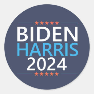 Pegatina Redonda Biden Harris 2024 para Presidente Elección EEUU