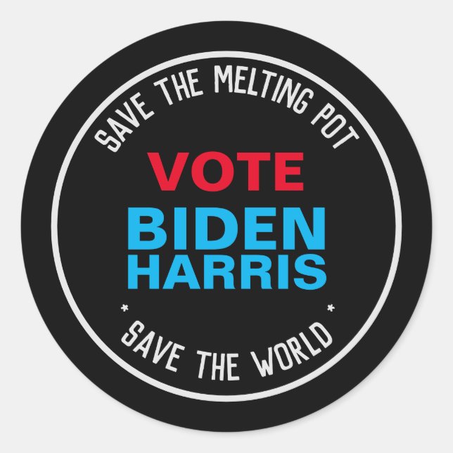 Pegatina Redonda Biden Harris 2024 Salve El Melting Pot (Anverso)