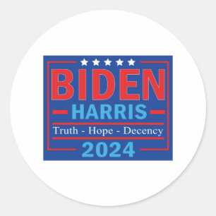 Pegatina Redonda Biden Harris 2024 Verdadera Esperanza Decencia