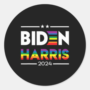 Pegatina Redonda Biden Kamala Harris 2024 Orgullo Gay Arcoiris Lgbt