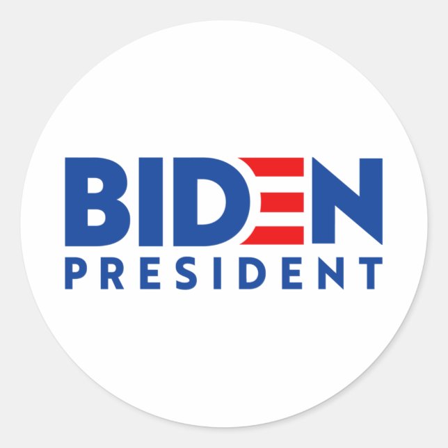 Pegatina Redonda Biden para presidente eslogan azul y rojo, ZSSG (Anverso)