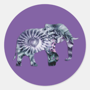 Pegatina Redonda Bienestar animal - Elephant Silhouette Fractal 2