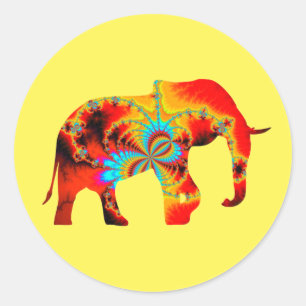 Pegatina Redonda Bienestar animal - Fractal de silueta elefante 1