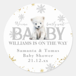 Pegatina Redonda Bienvenida Baby Shower de Winter Modern Bearly Wai