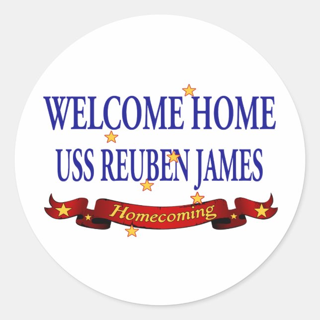 Pegatina Redonda Bienvenida Casa USS Reuben James (Anverso)