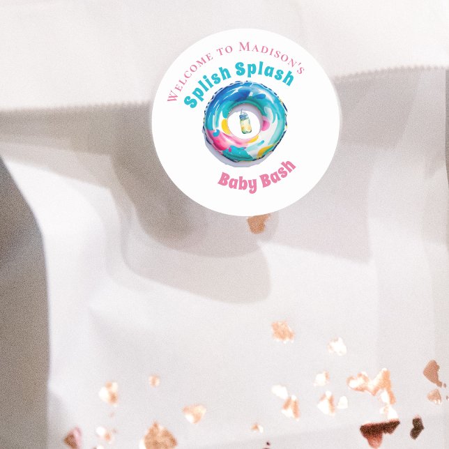 Pegatina Redonda Bienvenida de Baby Shower de verano de Splish Spla (Subido por el creador)